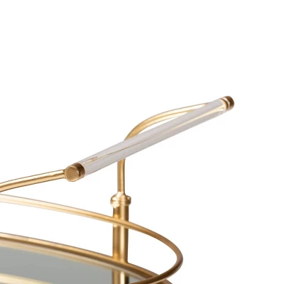 Nakano Metal And Glass 2 Tier Wine Cart Gold/Mirror - Baxton Studio 4 Nakano Metal And Glass 2 Tier Wine Cart Gold/Mirror - Baxton Studio - Image 4