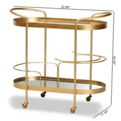 Kamal Glam Brushed Metal And Mirrored Glass 2 Tier Mobile Wine Bar Cart Gold - Baxton Studio -Furniture Sale Store GUEST 642c5daa 4e83 43cd a131 02abc331432d