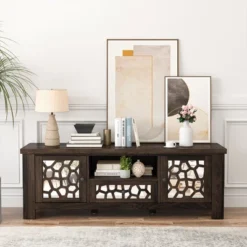 Tangkula 55" Retro TV Stand Media Entertainment Center W/ Mirror Doors & Drawer Brown -Furniture Sale Store GUEST 646f86fa a4aa 4074 b0f9 8b00a670dfe0