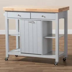 Hayward Coastal And Farmhouse Natural Wood Kitchen Cart White, Light Brown - Baxton Studio -Furniture Sale Store GUEST 65a31fd1 6211 4ffd ae4d 57d9c2d3f640
