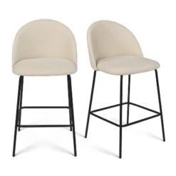 Set Of 2 Nano 25" Seat Height Upholstered Full Back Counter Stool With Black Leg-The Pop Maison