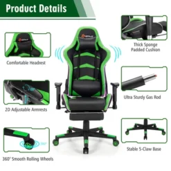 Costway Massage LED Gaming Chair Reclining Racing Chair W/Lumbar Support&Footrest RedBlue -Furniture Sale Store GUEST 65e8e464 3443 4c1f 9f8a 4ed1b5518475