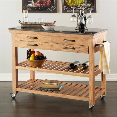 Coastal Wood Kitchen Cart Brown - Olivia & May 2 Coastal Wood Kitchen Cart Brown - Olivia & May - Image 2