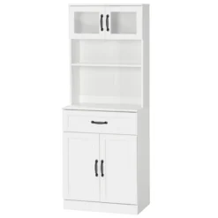 HOMCOM Freestanding Kitchen Pantry, 4-Door Buffet Cabinet With Hutch, Coffee Bar With Adjustable Shelves, 63.5 Inches, White -Furniture Sale Store GUEST 66068933 5001 4d3c a7c7 1f54b3c22f3d