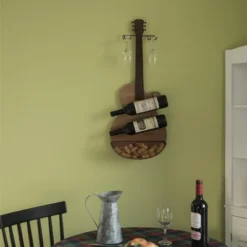 VintiquewiseBlack Metal Guitar Shaped Wine Rack Holder For Living Room, Dining, Or Entryway