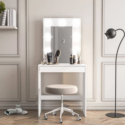 Emma Vanity Table With Lighted Mirror White - Polifurniture 2 Emma Vanity Table With Lighted Mirror White - Polifurniture - Image 2