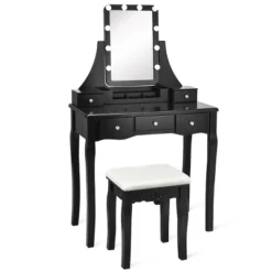 Tangkula LED Vanity Table Makeup Dresser Desk W/Drawers &Cushioned Stool Black/Brown/White 21 Tangkula LED Vanity Table Makeup Dresser Desk W/Drawers &Cushioned Stool Black/Brown/White -Furniture Sale Store GUEST 67ae6227 4794 4e0c 86d2 f7a095a354e2