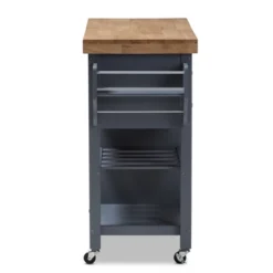 Sunderland Coastal And Farmhouse Natural Wood Kitchen Cart Gray, Light Brown - Baxton Studio -Furniture Sale Store GUEST 689e3730 6c2e 4610 9229 50ad425a3e9d