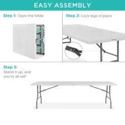 Best Choice Products 8ft Plastic Folding Table, Indoor Outdoor Heavy Duty Portable W/ Handle, Lock For Picnic - White -Furniture Sale Store GUEST 68b1f56a 6b4e 444e a1dd 1008a38103ae