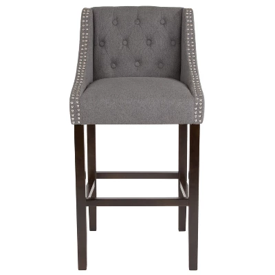 Merrick Lane Upholstered Barstool 30" High Transitional Tufted Barstool With Accent Nail Trim 3 Merrick Lane Upholstered Barstool 30" High Transitional Tufted Barstool With Accent Nail Trim - Image 3