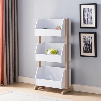 FC Design Two-Toned Bookcase With Three Shelves Wooden Display Storage Cabinet In White And Weathered White Finish 2 FC Design Two-Toned Bookcase With Three Shelves Wooden Display Storage Cabinet In White And Weathered White Finish - Image 2