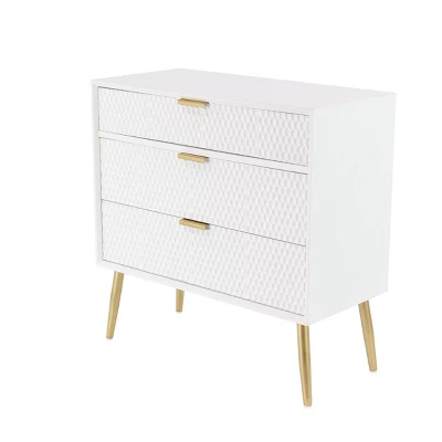 Modern 3 Drawer Wooden Chest With Knob Pulls White - Olivia & May 5 Modern 3 Drawer Wooden Chest With Knob Pulls White - Olivia & May - Image 5