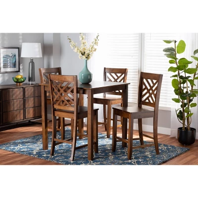5pc Caron Wood Pub Dining Set Walnut Brown - Baxton Studio 6 5pc Caron Wood Pub Dining Set Walnut Brown - Baxton Studio - Image 6