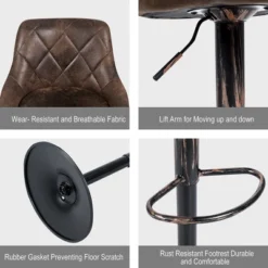 Costway Set Of 2 Adjustable Bar Stools Swivel Bar Chairs Hot-stamping Cloth Retro Brown Low Back -Furniture Sale Store GUEST 69725518 ce26 4b1a 9a79 42ffa824d05f