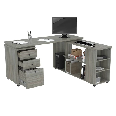 L Shaped Computer Workstation Gray - Inval 2 L Shaped Computer Workstation Gray - Inval - Image 2