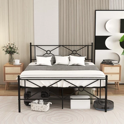 Costway Full/Queen Size Metal Platform Bed Frame W/ Headboard Mattress Foundation 2 Costway Full/Queen Size Metal Platform Bed Frame W/ Headboard Mattress Foundation - Image 2