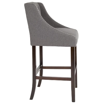 Merrick Lane Upholstered Barstool 30" High Transitional Tufted Barstool With Accent Nail Trim 2 Merrick Lane Upholstered Barstool 30" High Transitional Tufted Barstool With Accent Nail Trim - Image 2