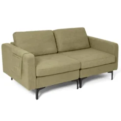 Costway Modern Loveseat Linen Fabric 2-Seat Sofa Couch W/ Side Storage Pocket GreenOrange -Furniture Sale Store GUEST 6ba11950 f168 4651 83eb 688ba03444ad