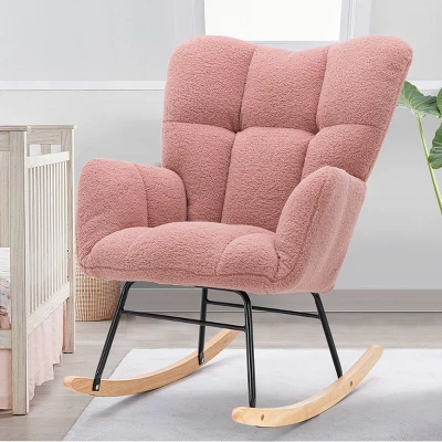 Epping Accent Modern Armchair Faux Shearling Fabric Nursery Glider Rocker, Wingback Chair Rocking Chairs-Maison Boucle 12 Epping Accent Modern Armchair Faux Shearling Fabric Nursery Glider Rocker, Wingback Chair Rocking Chairs-Maison Boucle - Image 12