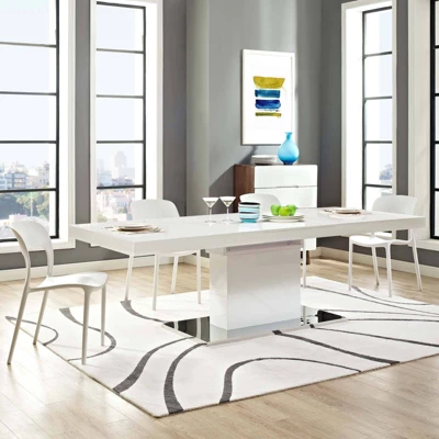 Vector Extendable Dining Table White Silver - Modway 6 Vector Extendable Dining Table White Silver - Modway - Image 6