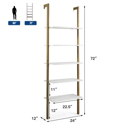 Tangkula 2PCS 5-Tier Ladder Shelf Wood Wall Mounted Display Bookshelf Metal Frame 8 Tangkula 2PCS 5-Tier Ladder Shelf Wood Wall Mounted Display Bookshelf Metal Frame - Image 8