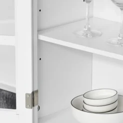 HOMCOM 67" Modern Buffet With Hutch, Louvered Kitchen Pantry Microwave Cabinet With Framed Glass Doors And 2 Drawers, White -Furniture Sale Store GUEST 6fae27a7 4f05 4e3d 95eb 280c41cc4b3f