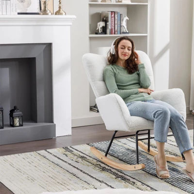 Epping Accent Modern Armchair Faux Shearling Fabric Nursery Glider Rocker, Wingback Chair Rocking Chairs-Maison Boucle 5 Epping Accent Modern Armchair Faux Shearling Fabric Nursery Glider Rocker, Wingback Chair Rocking Chairs-Maison Boucle - Image 5