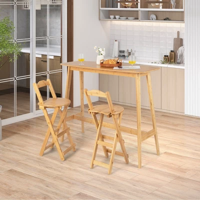 Costway Set Of 2 Bamboo Folding Barstools Counter Height Dining Chairs Installation Free 2 Costway Set Of 2 Bamboo Folding Barstools Counter Height Dining Chairs Installation Free - Image 2