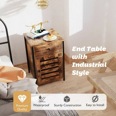 Costway Nightstand With Drawer Cabinet Adjustable Shelf Industrial Side Table Rustic 6 Costway Nightstand With Drawer Cabinet Adjustable Shelf Industrial Side Table Rustic - Image 6