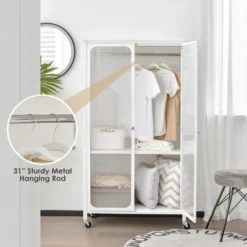 Costway Storage Wardrobe Cabinet Mobile Armoire Closet With Hanging Rod & Adjustable Shelf -Furniture Sale Store GUEST 70cd814a 8f2f 4a42 b031 adf307943578
