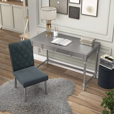 2pc Singger Writing Desk With Chair Gray - HOMES: Inside + Out 3 2pc Singger Writing Desk With Chair Gray - HOMES: Inside + Out - Image 3