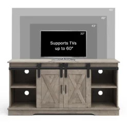Lavish Home 65-inch TV Stand With Media Console Shelves, Cable Management, And Sliding X-Style Barn Doors, Gray Woodgrain -Furniture Sale Store GUEST 715af5aa c708 44ee bbf8 022d793ad61d