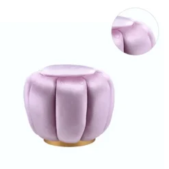 Simple Relax Round Ottoman With Metal Base In Pink And Gold -Furniture Sale Store GUEST 71680767 7ff1 4391 84b8 bd179e7d3661