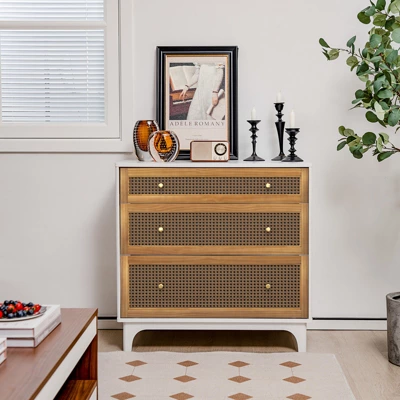 Costway 3-Drawer Rattan Dresser Modern Closet Chest Storage Cabinet Living Room Entryway 1 Costway 3-Drawer Rattan Dresser Modern Closet Chest Storage Cabinet Living Room Entryway