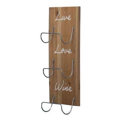 Three Bottle "Live Love Wine" Wood Wall Mount Wine Rack - Foreside Home & Garden 1 Three Bottle "Live Love Wine" Wood Wall Mount Wine Rack - Foreside Home & Garden
