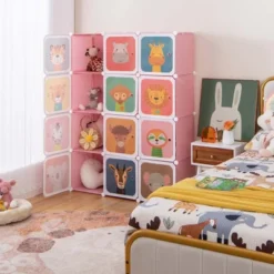 Costway 12-Cube Kids Wardrobe Baby Dresser Bedroom Armoire Clothes Hanging Closet With Door Blue/Pink 14 Costway 12-Cube Kids Wardrobe Baby Dresser Bedroom Armoire Clothes Hanging Closet With Door Blue/Pink -Furniture Sale Store GUEST 72bfccda e0c4 4514 b17f 8d2902b5c8ef