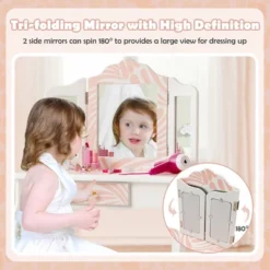 Costway Kid Vanity Set Wooden Makeup Table Stool Tri-Folding Mirror Zebra-Stripe Pink 16 Costway Kid Vanity Set Wooden Makeup Table Stool Tri-Folding Mirror Zebra-Stripe Pink -Furniture Sale Store GUEST 72c8495a 93a8 4286 a021 1b2a172353ca