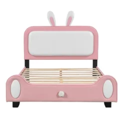 Full/Twin Size Upholstered Rabbit-Shape Princess Platform Bed, White+Pink-ModernLuxe -Furniture Sale Store GUEST 74ab5e5f 8f83 4947 a90b 678f201bc055