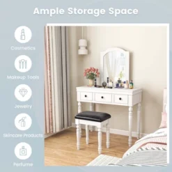 Costway Vanity Table Set Makeup Desk Cushioned Stool 3 Drawer Large Mirror White/Walnut -Furniture Sale Store GUEST 752a0803 d0d9 4707 ae0d d474e927f7a2