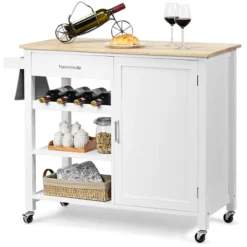 Costway 4-Tier Wood Kitchen Island Trolley Cart Storage Cabinet W/ Wine Rack White -Furniture Sale Store GUEST 75368b3a 721f 48bd 84f2 ac9bc055236a
