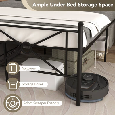 Costway Full/Queen Size Metal Platform Bed Frame W/ Headboard Mattress Foundation 7 Costway Full/Queen Size Metal Platform Bed Frame W/ Headboard Mattress Foundation - Image 7