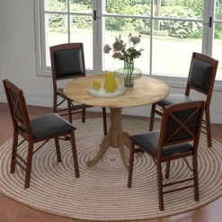Costway Rustic Dining Table Wooden Dining Table With Round Tabletop & Curved Trestle Legs Natural/Walnut -Furniture Sale Store GUEST 755d5f5a 0974 4a23 8948 3618b71f09a5