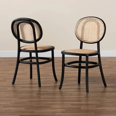 2pc Garold Woven Rattan And Wood Cane Dining Chair Set - Baxton Studio 7 2pc Garold Woven Rattan And Wood Cane Dining Chair Set - Baxton Studio - Image 7