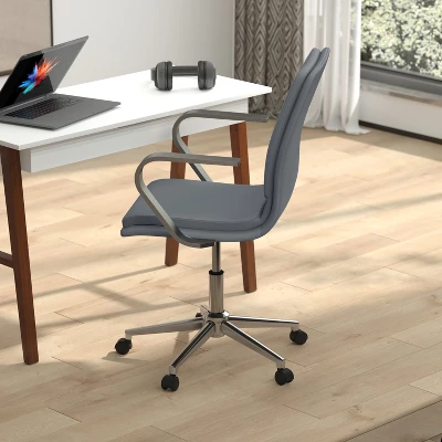 Emma And Oliver Modern Upholstered Mid-Back Home Office Chair With Arms And 5 Star Base 3 Emma And Oliver Modern Upholstered Mid-Back Home Office Chair With Arms And 5 Star Base - Image 3