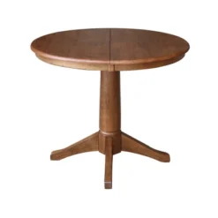 Lillian Round Top Pedestal Table With 12" Drop Leaf Distressed Oak - International Concepts