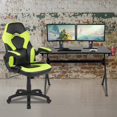 Flash Furniture Gaming Desk And Racing Chair Set With Cup Holder, Headphone Hook & 2 Wire Management Holes 1 Flash Furniture Gaming Desk And Racing Chair Set With Cup Holder, Headphone Hook & 2 Wire Management Holes