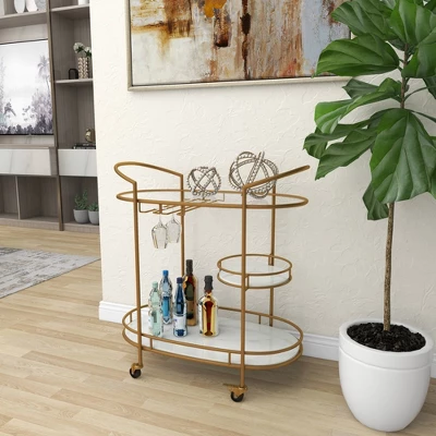 Contemporary Iron Bar Cart Gold - Olivia & May 8 Contemporary Iron Bar Cart Gold - Olivia & May - Image 8
