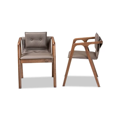 2pc Marcena Leather Upholstered And Wood Dining Chair Set Gray/Walnut Brown - Baxton Studio 2 2pc Marcena Leather Upholstered And Wood Dining Chair Set Gray/Walnut Brown - Baxton Studio - Image 2