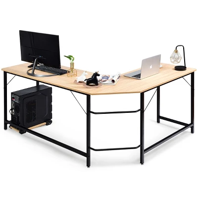 Tangkula L-shaped Computer Desk Corner Office Laptop Game Table Black/Natural 6 Tangkula L-shaped Computer Desk Corner Office Laptop Game Table Black/Natural - Image 6