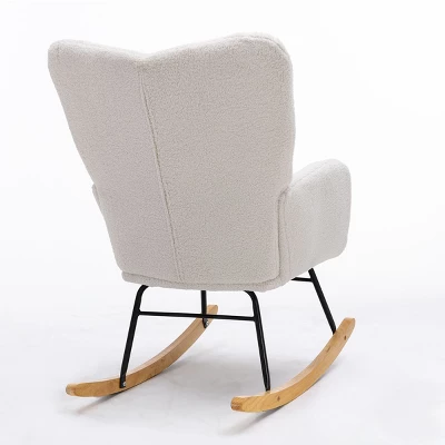 Epping Accent Modern Armchair Faux Shearling Fabric Nursery Glider Rocker, Wingback Chair Rocking Chairs-Maison Boucle 4 Epping Accent Modern Armchair Faux Shearling Fabric Nursery Glider Rocker, Wingback Chair Rocking Chairs-Maison Boucle - Image 4